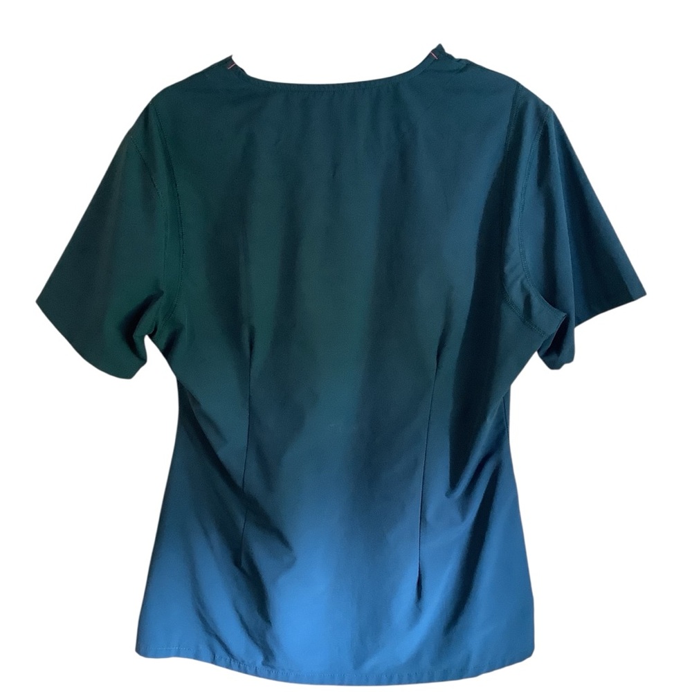 Smitten Rock Goddess Teal & Pink Excellent Condition Short Sleeve Scrub Top Med - Picture 5 of 6